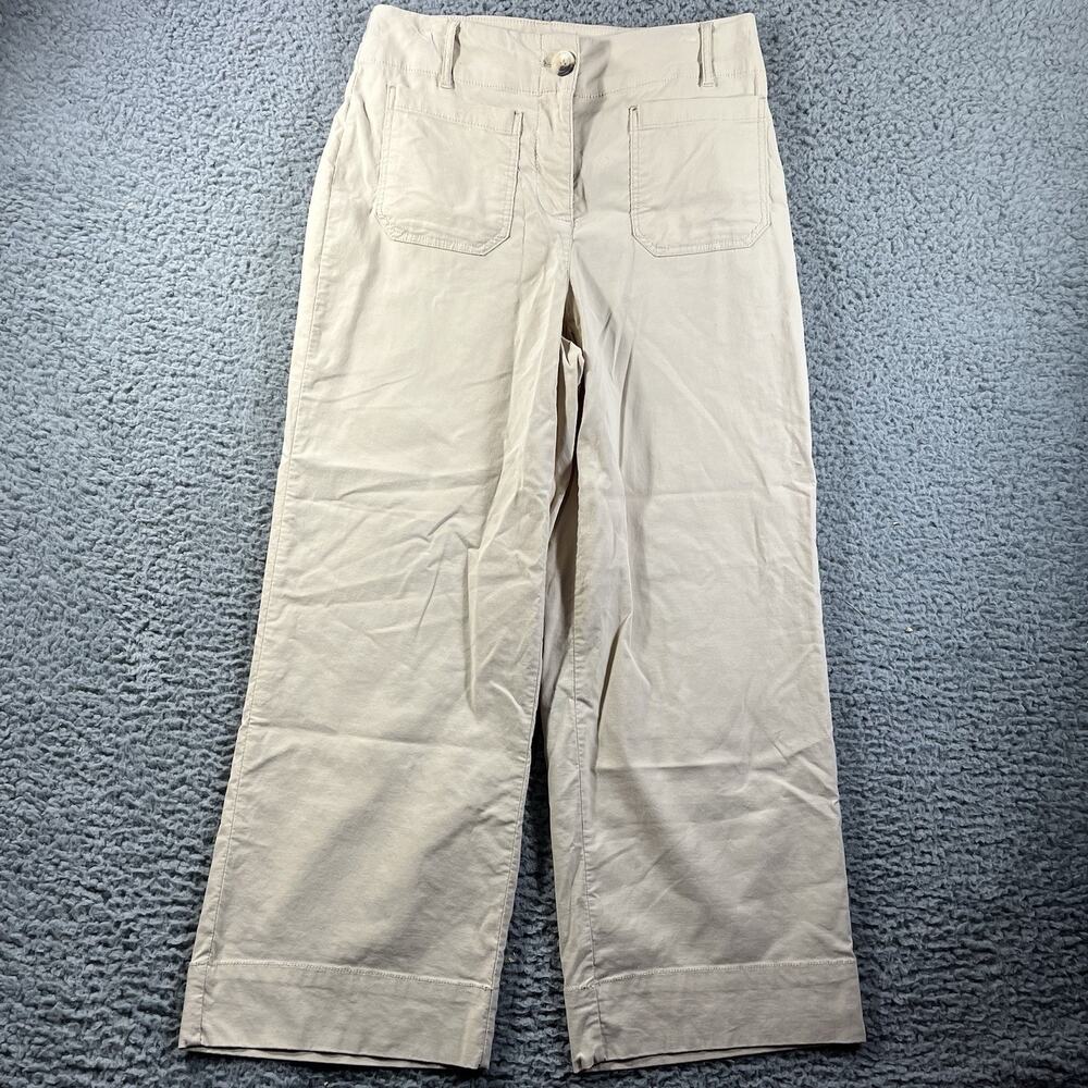 Nicole Miller New York Wide Leg Pants Women Size 4 Beige Khaki Utility Crop